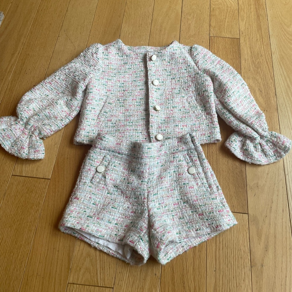 Janie and Jack Pink and White Tweed Kids Matching Set